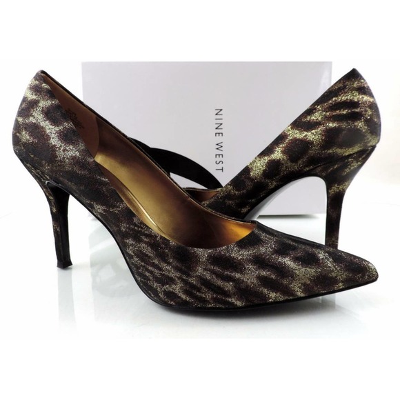 Nine west Flax Pointed-Toe Pump Heels Bronze / Gold Fabric Size 9.5 - Picture 2 of 10